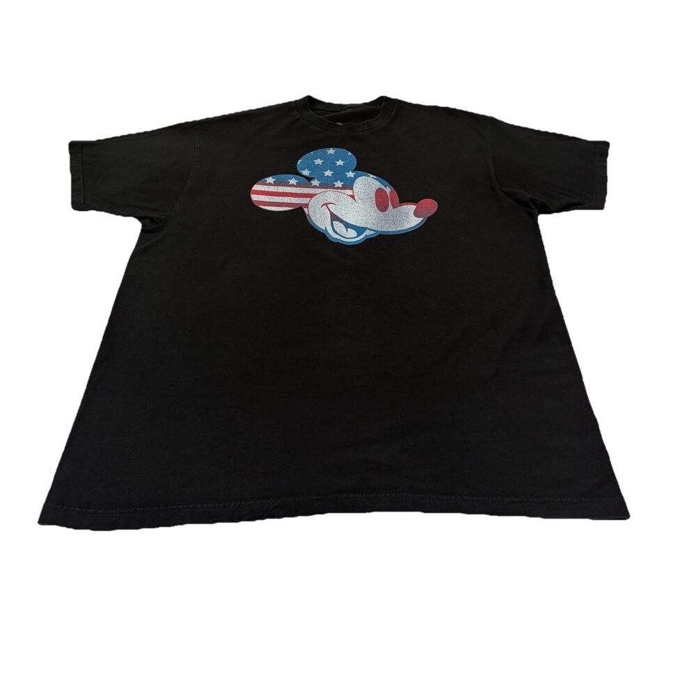 Disney Mickey Mouse USA Flag Graphic T Shirt Black Patriotic Adult Unisex